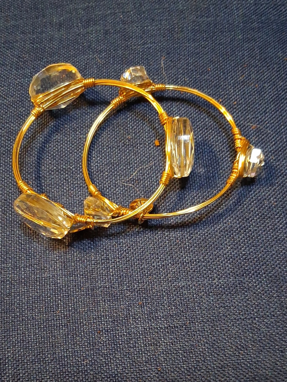 Gold Crystal Beaded Wire Bangle Set - Women Jewelry